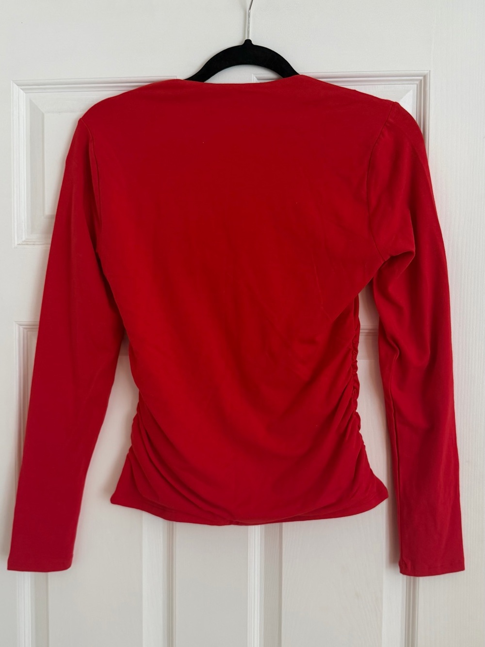 NWT Abercrombie & Fitch Red Ruched Sweetheart Long Sleeve Top Large - Picture 4 of 6